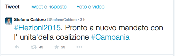 Campania, Caldoro si ricandida: annuncio via Twitter
