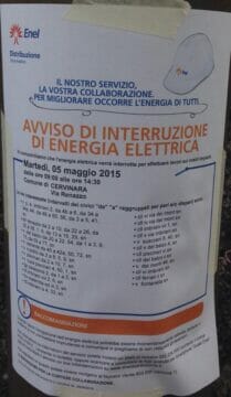 Cervinara, Interruzione energia elettrica