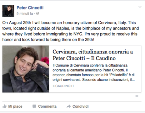 Peter Cincotti conferma: il 29 agosto sarò a Cervinara (e rimbalza un articolo del Caudino)