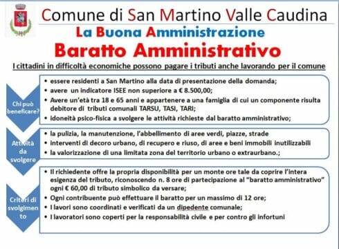 San Martino Valle Caudina: Baratto amministrativo anche per i contribuenti sammartinesi