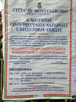 Montesarchio: 4 novembre, si inaugura il monumento ai caduti