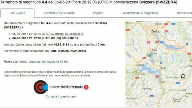Cronaca: Scossa di terremoto in Svizzera, avvertita anche nel Nord Italia