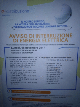 Cervinara: interruzione di energia elettrica
