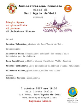 Sant’Agata de’ Goti, Incontri con gli autori: Biagio Agnes, un giornalista al potere di Salvatore Biazzo