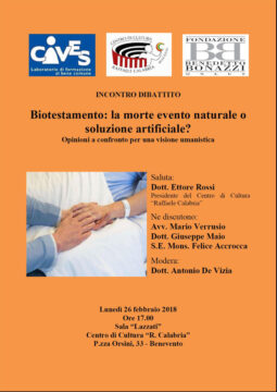 Benevento, Centro di Cultura “R. Calabria”: incontro dibattito sul biotestamento