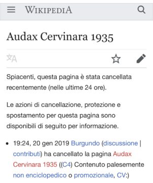 Cervinara, Wikipedia cancella la pagina dell’Audax