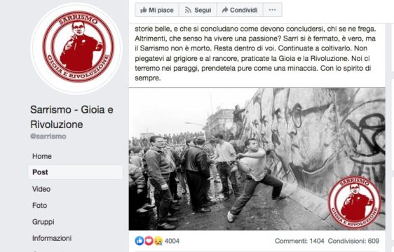 Sarri alla Juve: la pagina facebook Sarrismo Gioia e Rivoluzione chiude