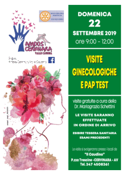 Cervinara: Amdos e Rotary Club per la salute, domani le visite ginecologiche