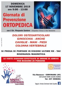 Cervinara: giornata di prevenzione ortopedica con Amdos e Rotary Club