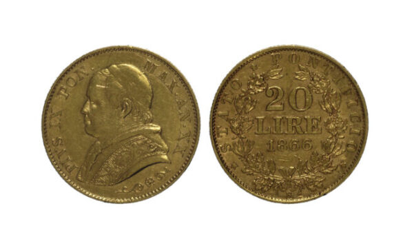 La preziosa ” Lira Pontificia “, ultima moneta del Papa Re