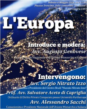 Cervinara: l’Unione Monarchica Italiana organizza un convegno sull’Europa