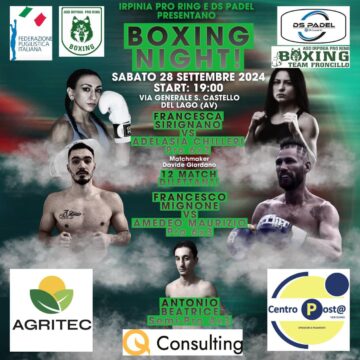 12 match in programma sabato 28 settembre con Boxe Night