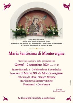 Cervinara: rosario e santa messa per i 5 anni della consacrazione della chiesa di Maria Santissima di Montevergine