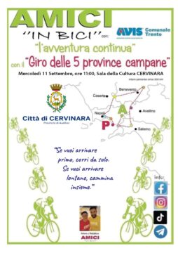 Cervinara: domani, ore 11.00, sala della cultura,  tappa di “Amici in bici”