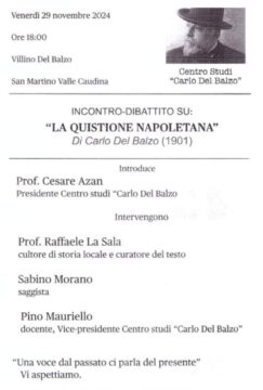 San Martino: questa sera si discute della ” Quistinione Napoletana ” di Carlo Del Balzo