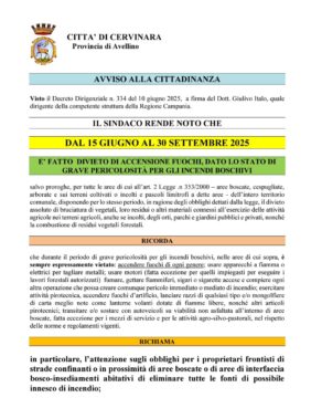 Cervinara: il 15 giugno entra in vigore l’ordinanza contro gli incendi boschivi Cervinara: il 15 giugno entra in vigore l’ordinanza contro gli incendi boschivi