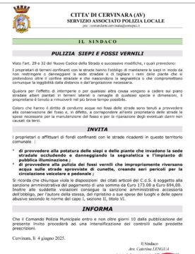 Cervinara: 10 giorni di tempo per la pulizie siepi e dei fossi vernili Cervinara: 10 giorni di tempo per la pulizie siepi e dei fossi vernili