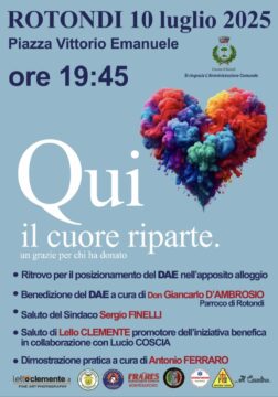 Rotondi: ” Il cuore riparte “, un defibrillatore a servizio della comunità Rotondi: ” Il cuore riparte “, un defibrillatore a servizio della comunità