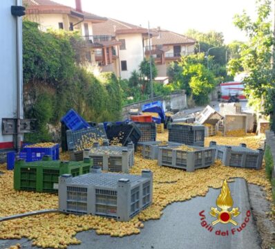 Camion disperde sulla strada un carico di albicocche