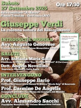 Cervinara: sabato 27 settembre si parlerà di Giuseppe Verdi Cervinara: sabato 27 settembre si parlerà di Giuseppe Verdi