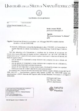 Cervinara: la Pro Loco Angelo Renna ottiene il rinnovo della convenzione con l’Università Federico II di Napoli