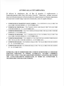 Valle Caudina: chiusure strade per i lavori della ferrovia Valle Caudina: chiusure strade per i lavori della ferrovia