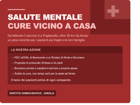 Airola: mobilitazione istituzionale del Pd per il centro salute mentale