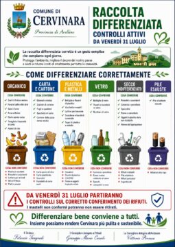 Cervinara: venerdì 31 luglio scattono i controlli per la raccolta differenziata
